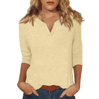 3/4 Sleeve Shirt Womens Elbow Sleeve V-Neck Tshirt