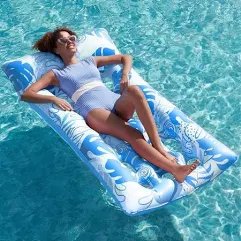 ANSFIL Inflatable Pool Float Lounger Adults, Pool Floaties Sun Tanning Bed Float with Headrest for Adults, Blue