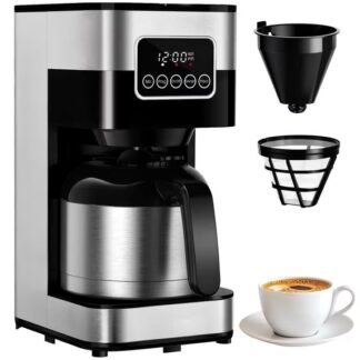 8-Cup Programmable Coffee Maker with Thermal Carafe, Touch Screen Timer, Auto Shut off & Pause-Serve Feature, Strong Bre
