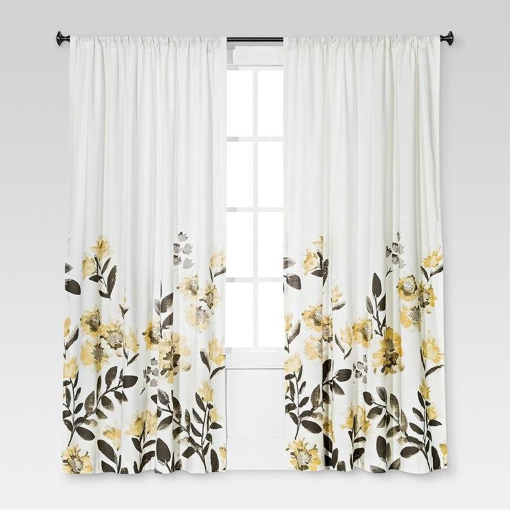 THRESHOLD Light Filter Rod Pocket Yellow Climbing Floral Curtain Panel