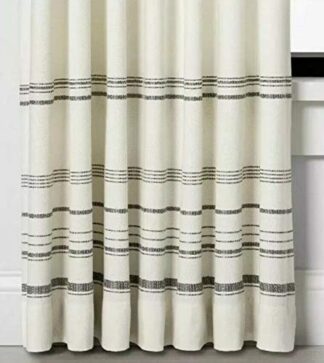 95" Engineered Hem Stripes Curtain Panel Cream/Gray - Hearth & Hand™ with Magnolia