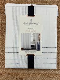 Pinstripe Border Textured Shower Curtain Blue - Hearth & Hand™ with Magnolia