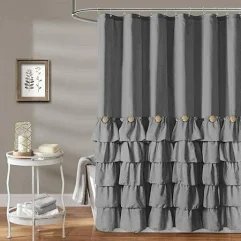 Homechoice Gray Handcrafted Waterfall Ruffle Bath Curtain - 72" x 72" Long - Shabby Chic Woven Polyester Fabric Cloth - 12 Piece Buttonholes - Rust Resistant & Easy to Install, Non-fading (Arya)