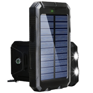 DFITO 20000mAh Solar Charger Power Bank, Dual 5V USB, 2 LED Lights, Compass, Camping/Hiking
