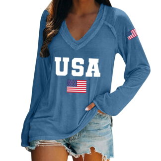 LEKODE 250th Anniversary USA V Neck Top for Women USA Flag Patriotic Independence Day Graphic Blouse Z2 Grey 3XL