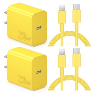 Coreykin 20W USB-C Charger, 2-Pack Fast Charger with 6FT Cable for iPhone 8-14 Pro, Yellow