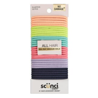 Scunci No Damage Elastic Stretch Nylon Ponytail Holder Hair Ties  Bright Multi-Color  32 Ct