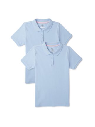 Wonder Nation Girls School Uniform Interlock Short Sleeve Polo Shirt, 2-Pack, Sizes 4-18 & 10-16 Plus