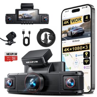 NEXPOW 4K 4-Channel 5G WiFi Dash Cam, GPS Dash Camera for Car with 64GB Card, Voice Control, WDR Night Vision