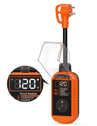 RV Surge Protector 30 Amp, 10,000J Smart with Auto Shutoff & Reset, RV Circuit Analyzer with LED Display, IP67 Waterproof - Orange