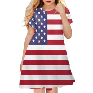 Quealent Toddler Girls American Flag Dress USA Stars Striped Kids Patriotic Summer Clothes 4th of July Outfit for Girl Party Navy,7-8 Years