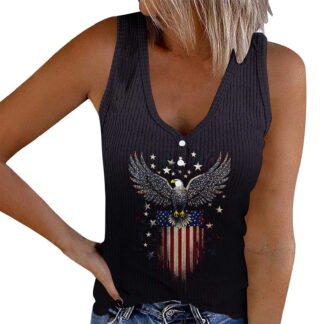 Ribbed July 4th Tank Tops for Women V Neck Independence Day Patriotic Sleeveless Tops Festival Trendy Outfits Black