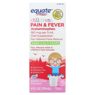 Equate Children's Pain Reliever/Fever Reducer Acetaminophen Oral Suspension, Bubble Gum Flavor, 160 mg, 4 fl oz