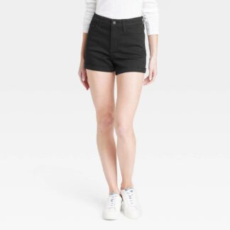 Women s High-Rise Midi Jean Shorts - Universal Thread Black 4