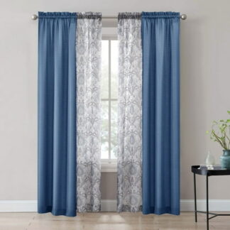 Mainstays 4pc Rod Pocket Curtain Panel  Blue  27.5x84