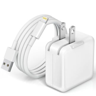 12W USB Wall Charger, Foldable Portable Travel Plug with USB Cable for iPhone, iPad, AirPods