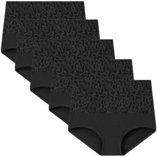 5 Pack Cotton Underwear for Women High Waisted Full Coverage Stretchy Panties Plus Size Multi Colors Briefs (M, Black)