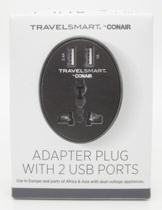 Travel Smart EU Adapter Plug with Outlet and 2 USB Ports - Charges Smartphones and Tablets