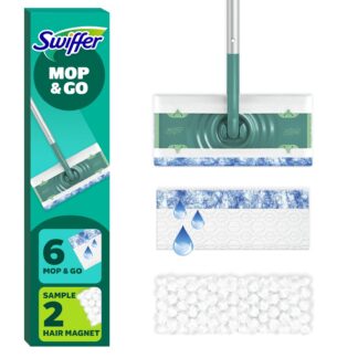 Swiffer Mop & Go Starter Kit (1 Device, 6 Hair Magnet Dry Cloths, 2 Mop & Go Wet Cloths)