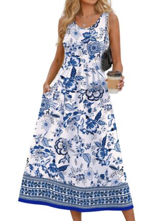 Fantaslook Summer Dresses for Women Sleeveless Casual Long Dress Beach Vacation Sundresses with Pockets