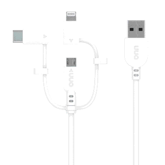 onn 6' Micro-USB to Lightning to USB-C Cable, White