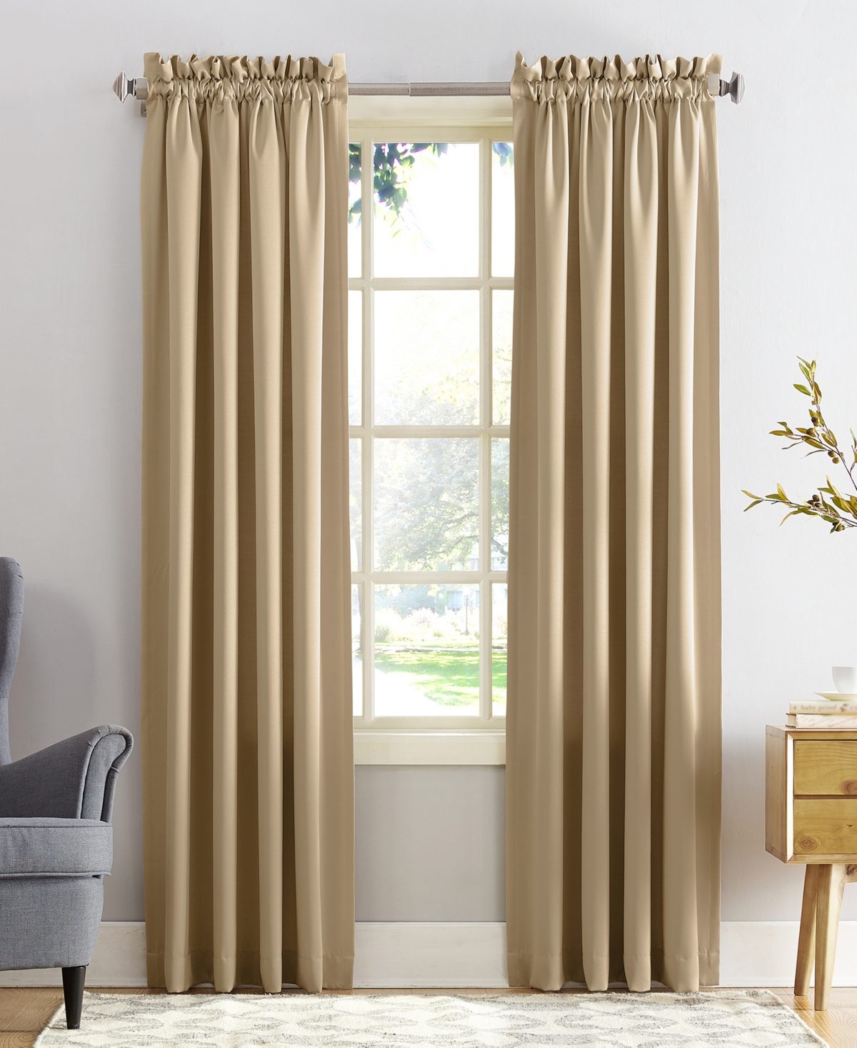 Sun Zero Kylee Energy Efficient Room Darkening Rod Pocket Curtain Panel 54 X 108 Taupe