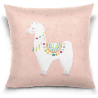 Wellsay Cute Llama Velvet Oblong Lumbar Plush Throw Pillow Cover/Shams Cushion Case - 20  x 20  - Decorative Invisible Zipper Design for Couch Sofa Pillowcase Only