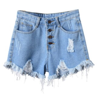 Plcasen Women's Button Down High Rise Frayed Raw Hem Stretchy Denim Shorts