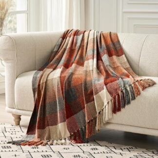EVERGRACE Plaid Chenille Throw Blanket for Couch with Tassels, 50"x60"