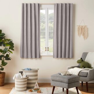 42"W x 63"L Chambray Cotton Kids' Blackout Window Curtain Panel Gray - Pillowfort™
