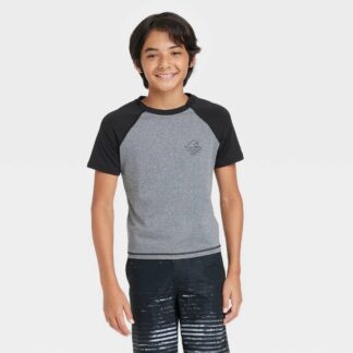 Boys' Raglan Flatlock Short Sleeve Swim Shirt - art class™ Black S