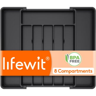Lifewit Expandable Silverware Drawer Organizer, BPA Free Flatware Tray, 10.9"-17.5" x 13.7", Black