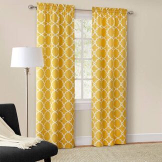 Mainstays Calix Fashion Light Filtering Rod Pocket Window Curtain Panel Pair  Set of 2  Yellow  28 x 84