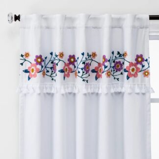 95 Floral Embroidery Blackout Window Curtain Panel - Pillowfort, Pink