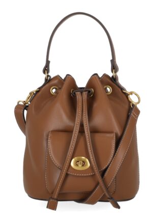 Free Assembly Women's Faux Leather Drawstring Handbag, Autumn Brown