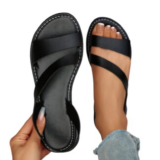 Gpaecead Women One Strap Slingback Flat Sandals Open Toe Non Slip Rubber Sole Plus Size Shoes Spring Summer Casual Versatile,Black