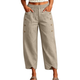No Boundaries Women's Wide Leg Capri Pants, Side Button Tulip Hem with Pockets