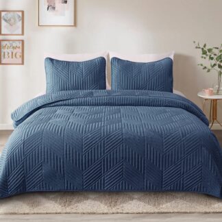 Exclusivo Mezcla Ultrasonic King Quilt Bedding Set, Navy Blue Bedspread Coverlet Set