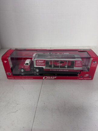 2018 M2 Machines 1967 Chevy C60 Red Silver Truck Trailer with 67 Red Camaro READ
