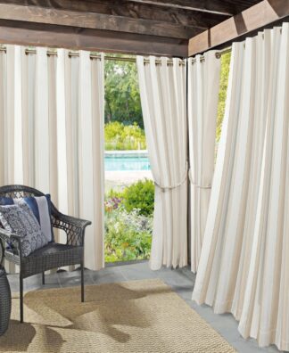 Sun Zero Valencia Cabana Stripe Indoor/Outdoor Uv Protectant Room Darkening Grommet Curtain Panel 54 X108 Khaki 54 X108 Khaki/Stripe