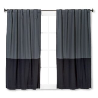 Twill Light Blocking Curtain Panel Gray/Black Colorblock (42"x95") - Pillowfort