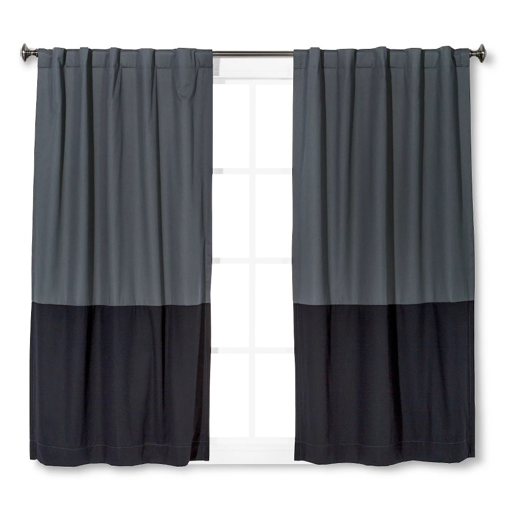 Twill Light Blocking Curtain Panel Gray/Black Colorblock (42"x95") - Pillowfort