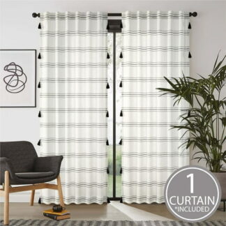 Better Homes & Gardens Poly-Cotton Light Filtering Stripe Tassels Panel Curtain 50 x 84 inches Black