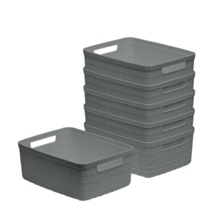 Curver Set of 6 Jute Basket Small Durable Resin Organization and Storage Basket Bin, Grey