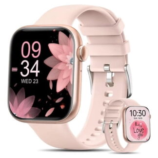 Women s Smart Watch 1.85 Inch Wireless Smart Watch for Android iPhone IP67 Waterproof Outdoor Fitness Tracker with AI Voice/Message Reminder (Pink)
