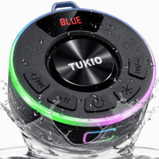 Tukio Bluetooth Speaker, IPX7 Waterproof Shower Speaker with Suction Cup, 12H, BT 5.4, RGB LED, Black
