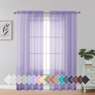 OVZME 42x72 Lavender Sheer Curtains 2 Pack, 72 Inch Long Door Curtain for French Doors Sliding Glass Door, Soft Voile Sh