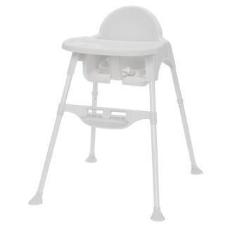 Babideal Lightweight Baby High Chair with Tray & Harness, White, Portable Easy-Clean Feeding Chair