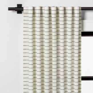 108" Blanket Stitch Curtain Panel Railroad Gray/Sour Cream - Hearth & Hand with Magnolia