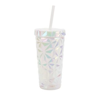Your Zone 16-Ounce Plastic Double Wall Insulated Iridescent Textured Tumbler, White